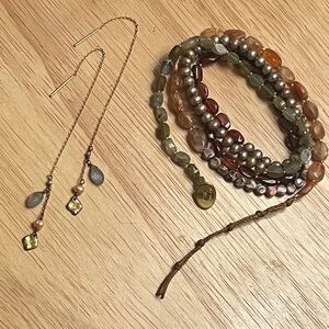 CHAN LUU Set of Multi-stone Wrap Bracelet and Threader Earrings